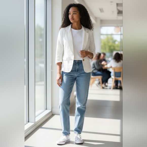 Ricki's Jackets & Blazers - Revolution by Ricki’s White Eyelet 2 Button Blazer